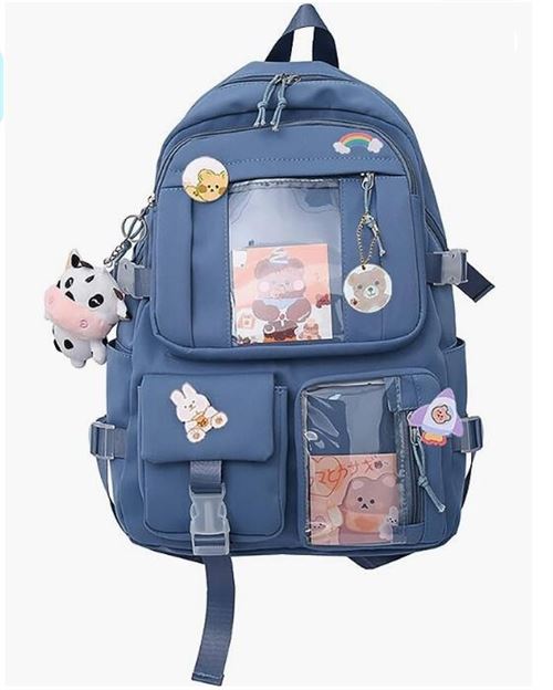 10PCS Kawaii Sac à dos avec épinglettes et Accessoires, Joli sac de Voyage Esthétique, Kawaii Sac à dos d écolier Sac à dos Mignon pour Adolescentes bleu