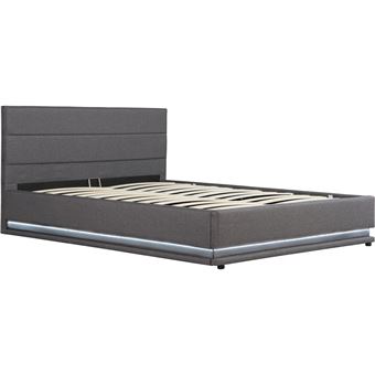Lit Coffre Led Anastasia 140 X 190 Gris Fonce Achat Prix