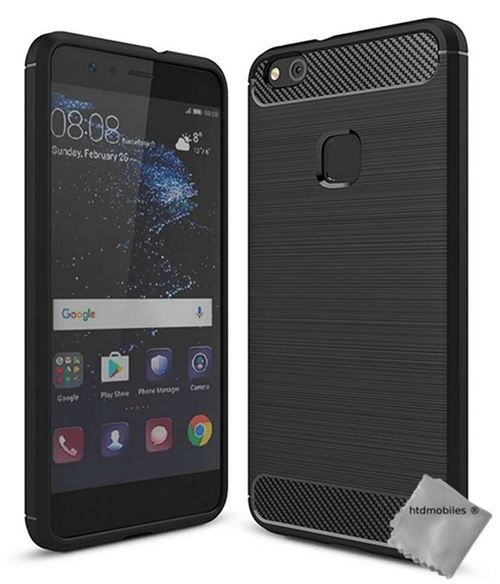 Housse etui coque silicone gel carbone pour Huawei P10 Lite + verre trempe - NOIR - htdmobiles