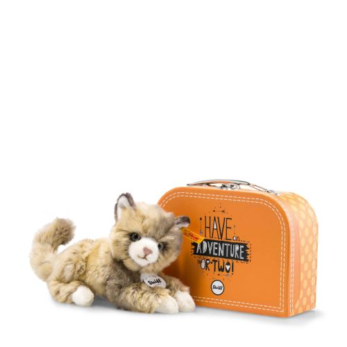 Steiff- Chat Lucy dans Sa Valise Peluche, 099472, Brune Moucheté