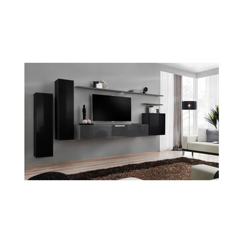 Ensemble meuble salon SWITCH I design, coloris noir et gris brillant.