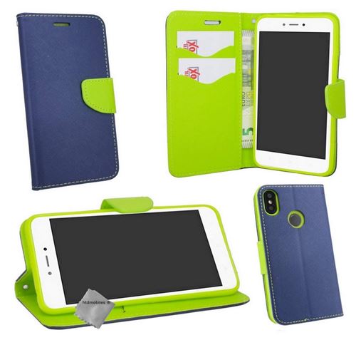 Housse etui coque pochette portefeuille pour Xiaomi Redmi S2 avec verre trempe - BLEU / VERT