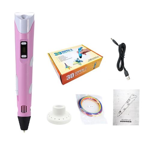 Stylo 3D d'impression avec Ecran LCD+3 Multicolores Filament PLA Blanc + Rose 22x17x6 cm compatible avec ABS / PLA 1,75 mm