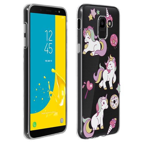 Coque Samsung Galaxy J6 Coque Souple Motif Licornes & Pâtisseries - Transparent