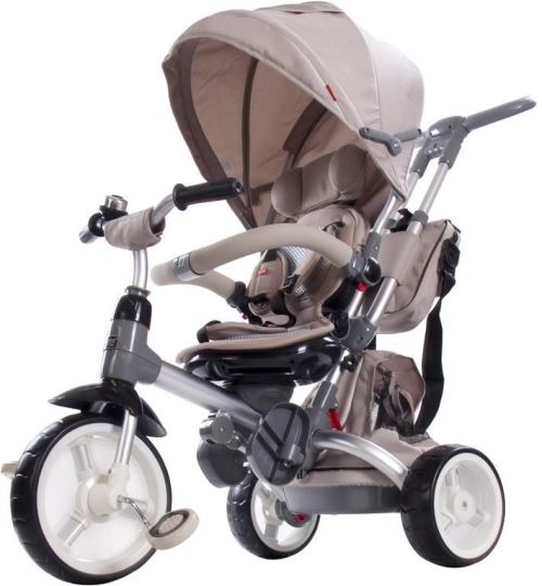 LITTLE TIGER | Tricycle enfant Vélo Evolutif Multifonctionnel & Siège Pivotant | Tige Directionnelle + pare soleil | Beige
