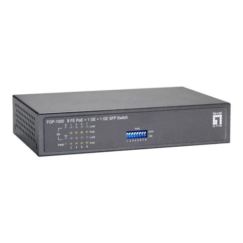 LevelOne FGP-1000W90 Commutateur 8 x 10-100 (PoE) + 1 x 10-100-1000 + 1 x 100-1000 SFP Ordinateur de bureau, fixation murale PoE…