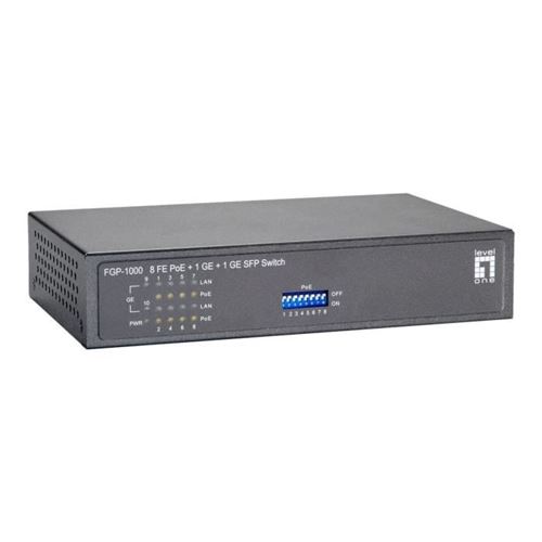 LevelOne FGP-1000W90 - Switch - 8 x 10/100 (PoE) + 1 x 10/100/1000 + 1 x 100/1000 SFP - desktop, wandbevestiging - PoE (82 W)