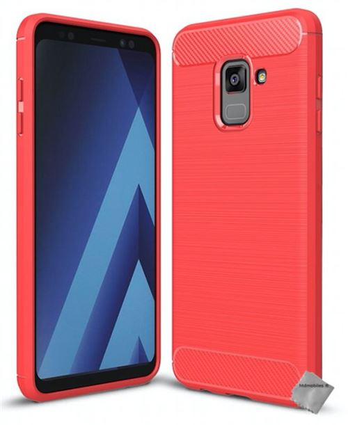 Housse etui coque silicone gel carbone pour Samsung Galaxy A8 (2018) avec film ecran - ROUGE