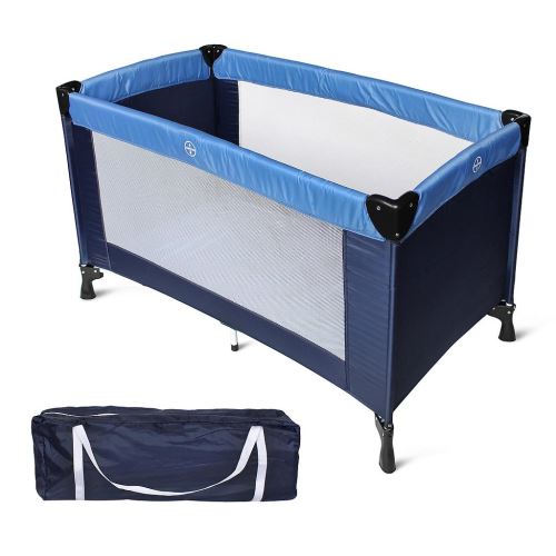 Todeco - Parc de Jeu pour Bébé, Lit Parapluie Pliable, Standard CE, 125 x 65 x 76 cm, Bleu ciel/Bleu marine, Taille déployée: 125 x 76 x 65 cm