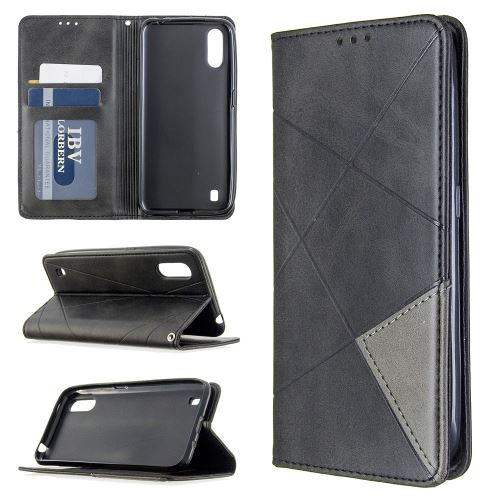 Etui en PU motif géométrique avec support et porte-cartes noir pour votre Samsung Galaxy A01