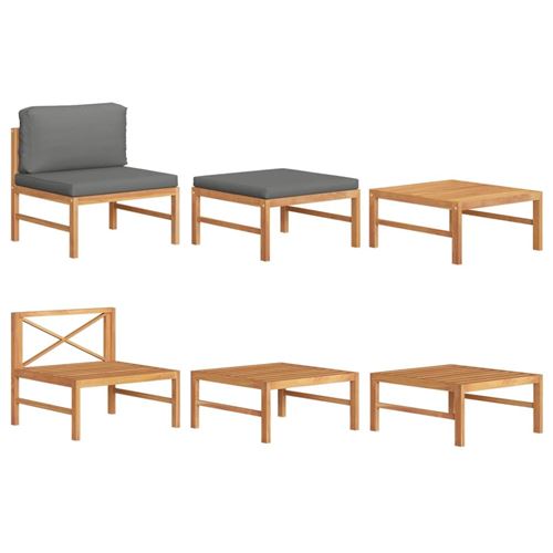 vidaXL 3-tlg. Garten-Lounge-Set mit Dunkelgrauen Kissen Teakholz