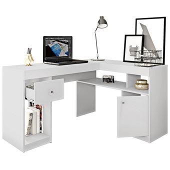 Bureau d’angle blanc avec caisson et rangements – L 137,2 x l 111,6 x H 75,5 cm - 1