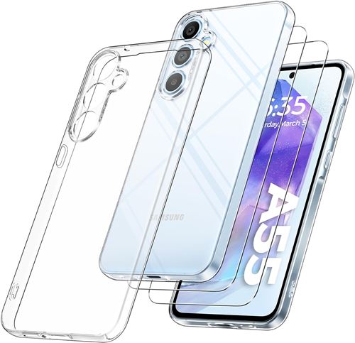 Coque Silicone Transparente + 2 Verres Trempes Pour Samsung Galaxy A55 5G Little Boutik©