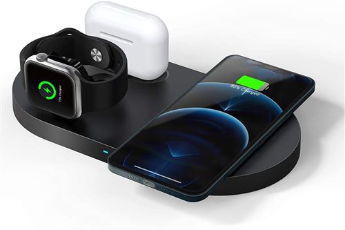 Chargeur Sans Fil, Station de Charge Rapide Certifiée Qi 3 en 1 (Noir)-Chronus