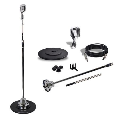 Microphone Rétro et Support Swing - Pyle - avec Pied Micro Réglable - Argent