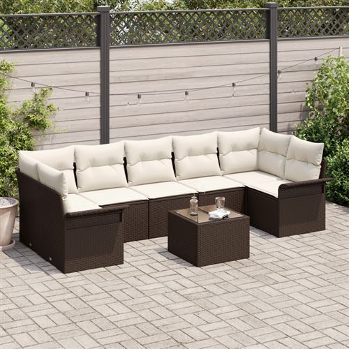 Non Communiqué Marron Ensemble De Canapé De Jardin 8 Pièces Avec Coussins Poly Rattan, Canapé De Jardin 2 Places Avec Rangement & Coussins Mar