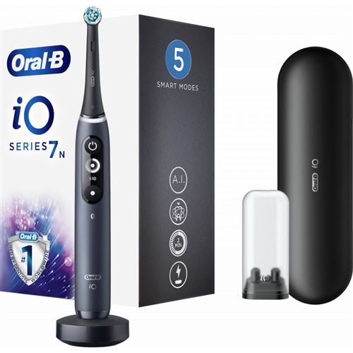 Brosse a Dents Électrique Rechargeable Oral-B iO Series 7n - 1 Manche - Noir - 1 Brossette et 1 Étui de Voyage Premium Offert