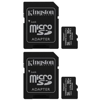 Lot de 2 Kingston Canvas Select Plus SDCS2 32Go 32 go Micro SD Carte  Mémoire Class 10 A1 100Mo/s Adaptateur inclus -KM01 - Carte mémoire micro SD  - Achat & prix