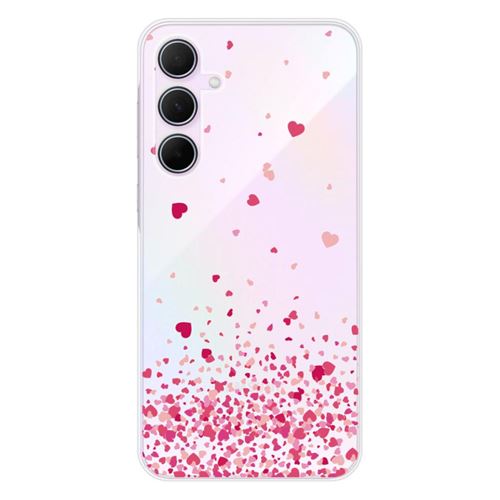 Coque en silicone imprimée compatible Samsung Galaxy A55 5G Confettis de Coeurs Rose