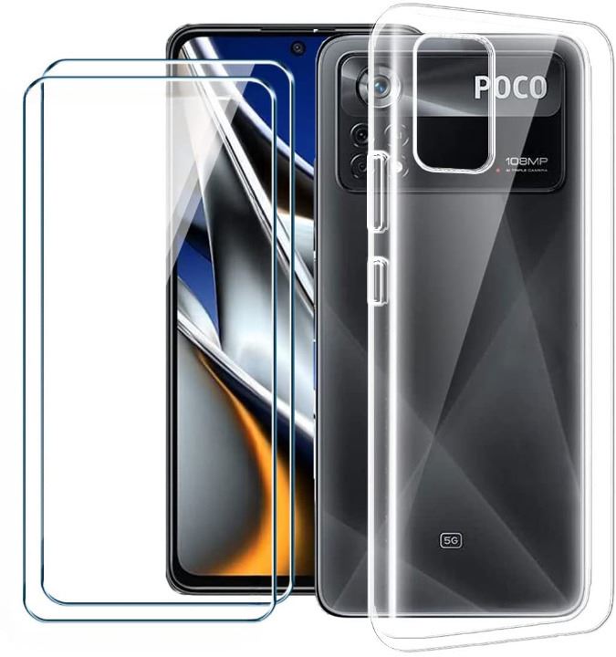 Pack Protection Poco X4 Pro 5G : Coque Silicone Noir + 2 Verres Trempés - Little Boutik Neuf