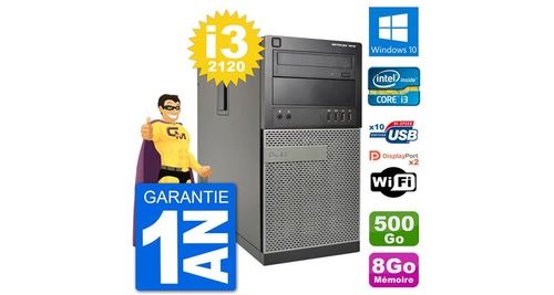 Pc tour dell 7010 intel core i3-2120 ram 8go disque dur 500go windows 10 wifi