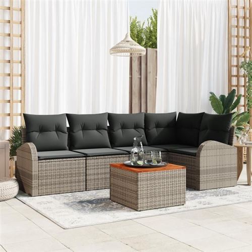 Non Communiqué Gris Vidaxl Ensemble De Canapé De Jardin 6 Pièces Avec Coussins En Rotin Synthétique Acacia 3356249