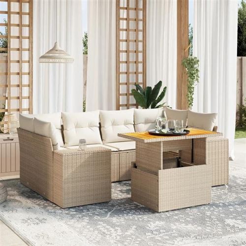 Vidaxl Beige Salon De Jardin 7 Pcs - Image 2
