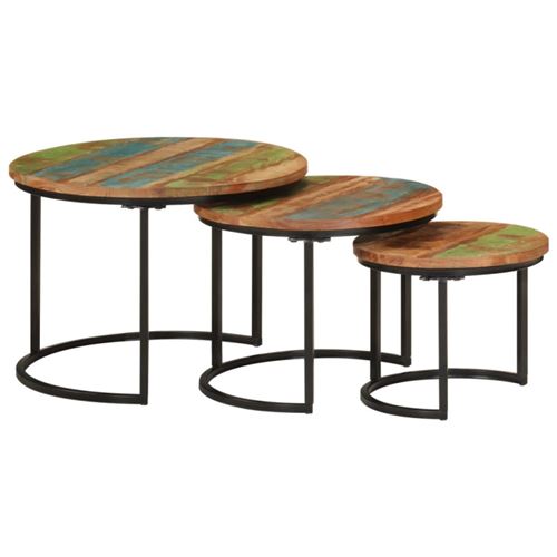 Non Communiqué Bois Tables Gigognes 3 Pcs Massif De Récupération