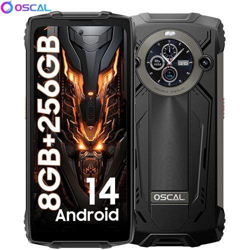 OSCAL PILOT 2 Téléphone Portable Incassable 6.5 Double Écran 120Hz 16Go+256Go 50MP+32MP 8800mAh NFC,GPS,Face ID - Noir