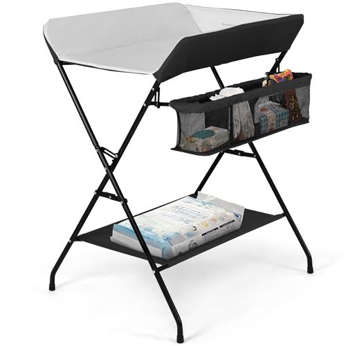 table à langer bébé giantex pliante noir 80 × 63 × 103cm avec panier de rangement à côté structure en fer charge max 10kg pour nouveaux-nés