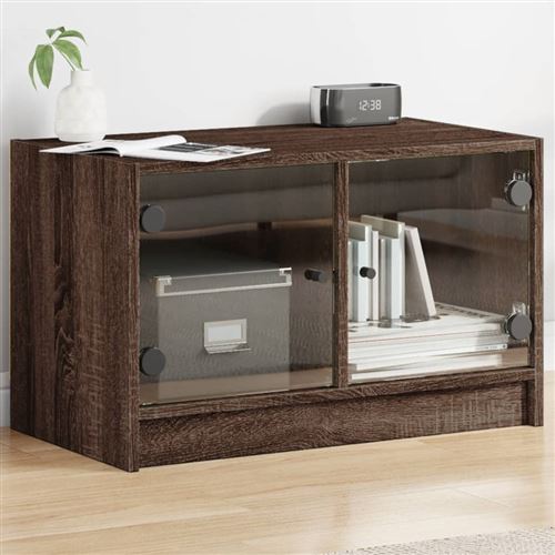 vidaXL Meuble TV avec portes en verre chêne marron 68x37x42 cm