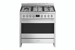 Centre de cuisson 90 cm, 5 foyers gaz dont 1 ultra-rapide de 5000 W, four multifonction, sonde de cuisson, inox et verre noir