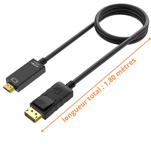 Câble 4K DisplayPort vers HDMI 1,8 mètres uni-directionnel transmission  pour Lenonvo HP Dell AMD Asus Nvidia [Lot de 2] Phonillico® - Câbles réseau