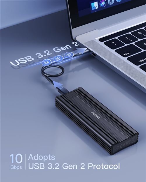 Boîtier SSD M.2 NVMe USB-C, aluminium, USB 3.2 Gen2