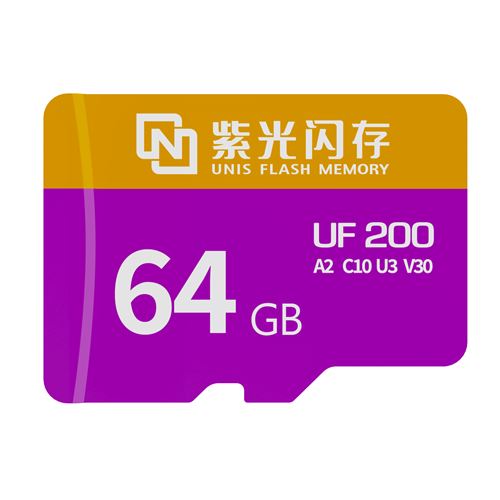 Carte MicroSD UNIS - UF200 64Go– U3 A2 V30, Lecture 180MB/s, 4K UHD, Étanche