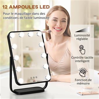 Miroir maquillage Hollywood lumineux LED tactile - 3 modes