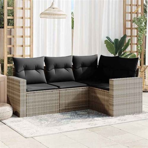Non Communiqué Gris Vidaxl Salon De Jardin 4 Pcs Avec Coussins Clair Résine Tressée 3251249