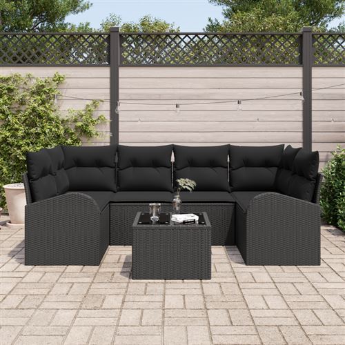 Non Communiqué Noir Canapé De Jardin 7 Pièces Avec Coussins En Rotin