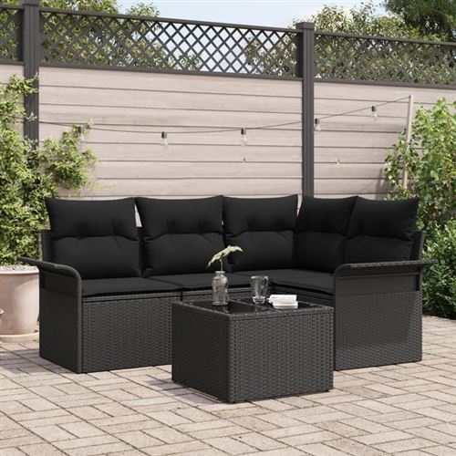 Vidaxl Beige Ensemble De 5 Pièces De Canapés De Jardin Avec Coussins Poly Rattan 3345353 - Image 2