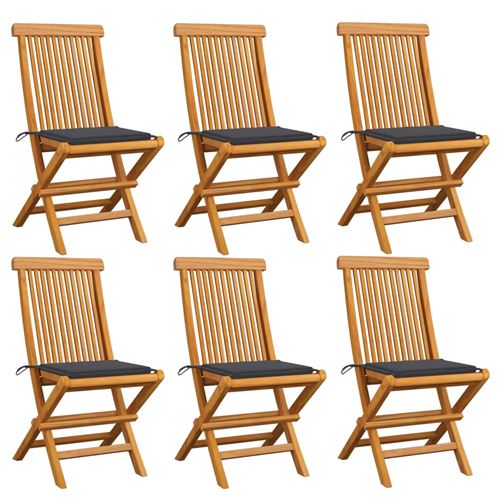 Vidaxl 6 Chaises De Jardin Avec Coussins Anthracite Bois De Teck - Image 2