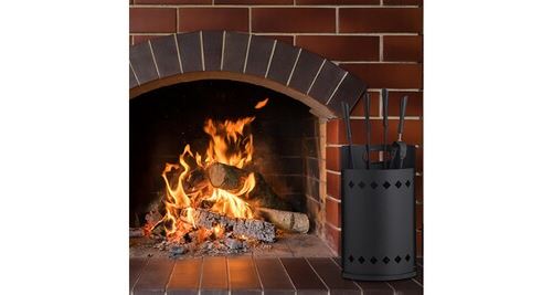 relaxdays set de cheminée 5 pièces en seau - poêle moderne - outils de  cheminée - noir