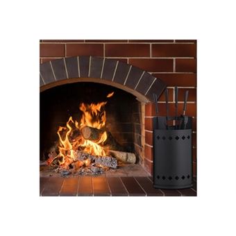 Relaxdays Serviteur de cheminée, moderne, 5 pièces : tisonnier, pelle à  cendres, balai, pince et support, gris/noir