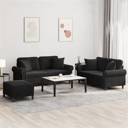 Non Communiqué Noir Ensemble De Canapés 3 Pcs Avec Coussins Velours