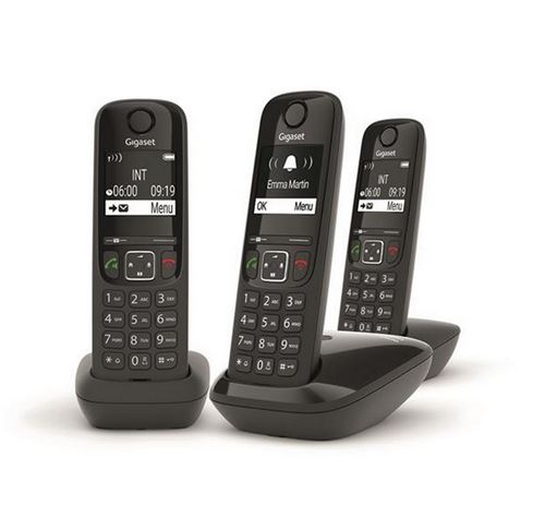 Gigaset AS690 Trio - Téléphone sans fil avec ID d'appelant - ECO DECTGAP - noir + 2 combinés supplémentaires