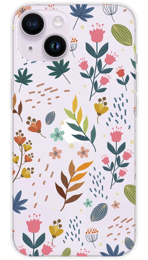 Coque en silicone imprimée compatible Apple iPhone 15 Fleurs colorées