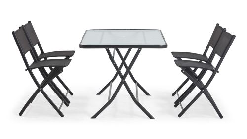 Table De Jardin Et 4 Chaises Pliantes En Acier Et Verre Noir