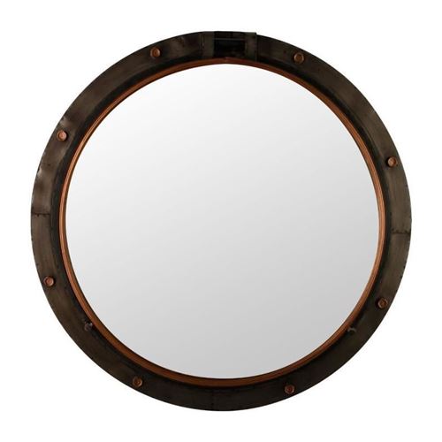 miroir en métal hublot - ø74 cm - marron