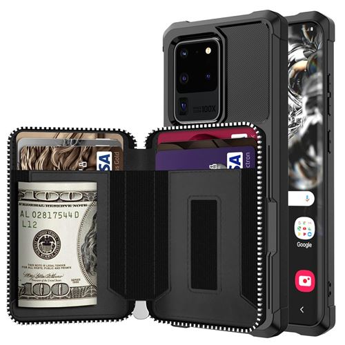 Etui en PU avec fermeture éclair noir pour votre Samsung Galaxy S20 Ultra