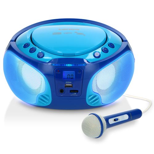 Radio portable FM et lecteur CD/MP3/USB avec microphone et effets lumineux Lenco SCD-650BU Bleu