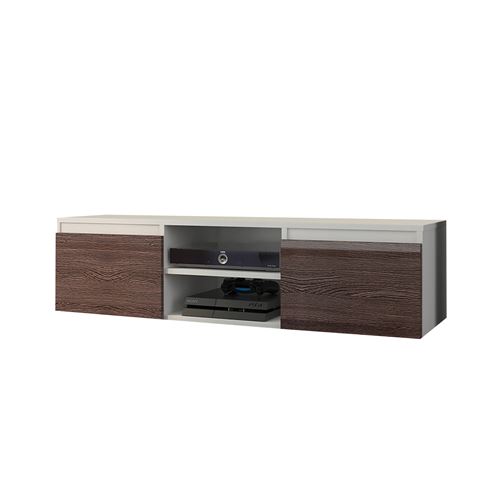 GOREME W1 | Meuble bas TV contemporain salon/séjour 120x40x36 | 2 niches 2 portes | Rangement moderne matériel audio/video/gaming | Blanc/Wenge Gloss